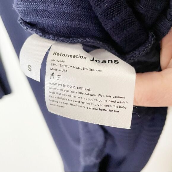 Reformation long sleeve ribbed vneck button front Agatha dress S Navy blue - Picture 8 of 12